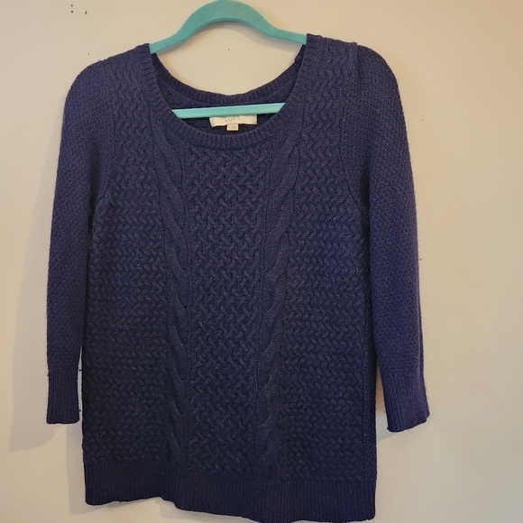 Ann Taylor Loft Navy Blue Cable Knit Sweater - Medium Fisherman Weave - Picture 2 of 7